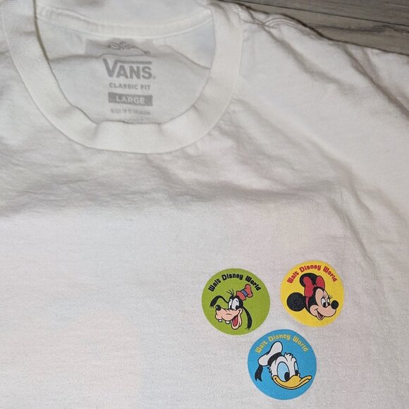 Disney Vans Mickey Mouse 50th WDW Classic Fit White T-Shirt Adult Size L Logo - Picture 2 of 5